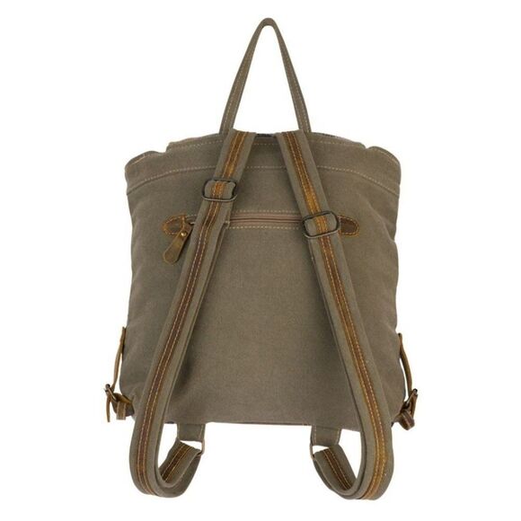 Myra Bag Handmade Grey Backpack Upcycled Canvas & Cowhide Leather - Picture 5 of 7